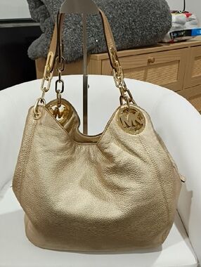 Michael Kors Metallic Gold Leather Shoulder Hobo